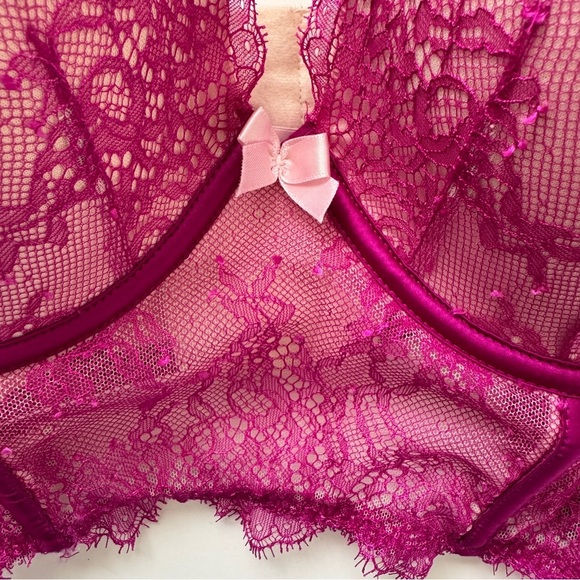 Victoria's Secret Bra Very Sexy Demi Lace Harness Corset Bustier Hot Pink Sz 36C - Picture 14 of 14